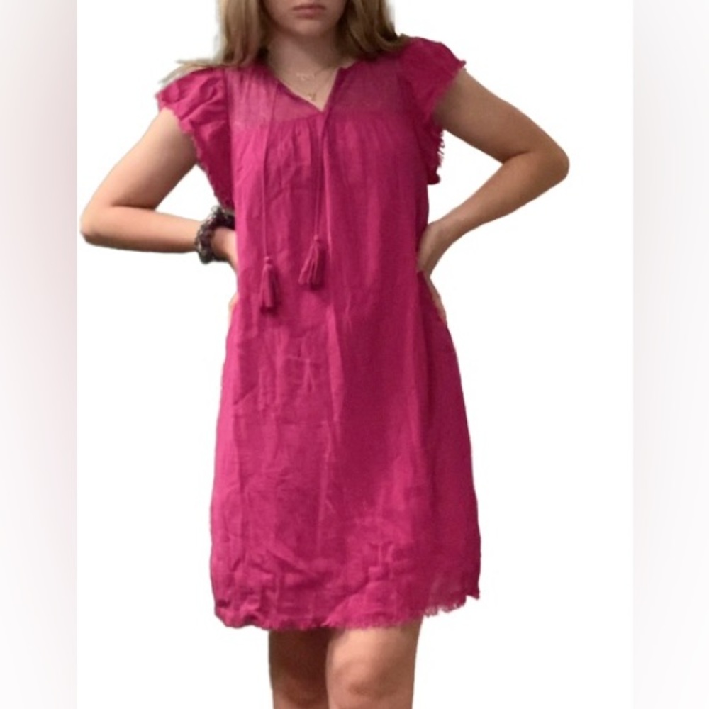 true craft pink lace peasant boho dress/mini dress women’s size small tassel